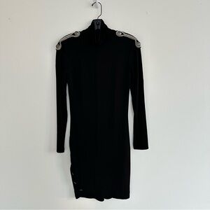 Black Long-Sleeve Turtleneck Dress with Embellished Shoulders